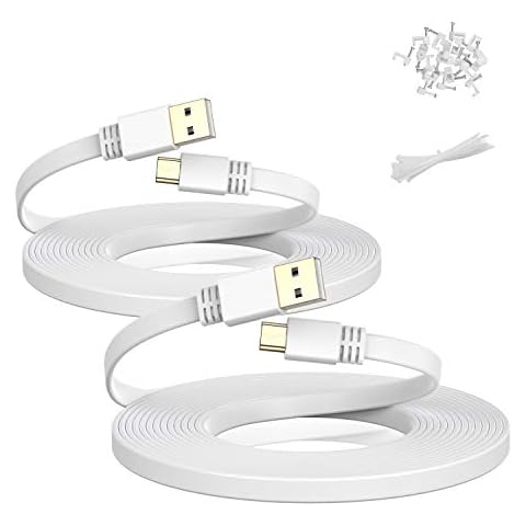 Micro USB Power Cable 6M/20 FT 2Pack,Flat Micro USB Charging Power Cord,Charger for WyzeCam V3 Pan,Yi Cam,Nest Cam,Blink Mini XT XT2 Camera,Arlo Q,Zmodo,Netvue,Xbox One Controller,Outdoor Cover