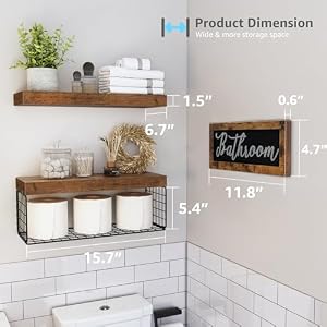 QEEIG Bathroom Shelves Over Toilet - Paper Storage Wall Mounted Farmhouse Decor Decorations Aesthetic Décor Sign Small Floating Wall Shelf 2+1 Set 16 inch, Rustic Brown (020BN) QEEIG Bathroom Shelves Over Toilet Paper Storage Wall Mounted Farmhouse Decor Decorations Aesthetic Decor Sign Small Floating Wall Shelf 21 Set 16 inch Rustic Brown 020BN