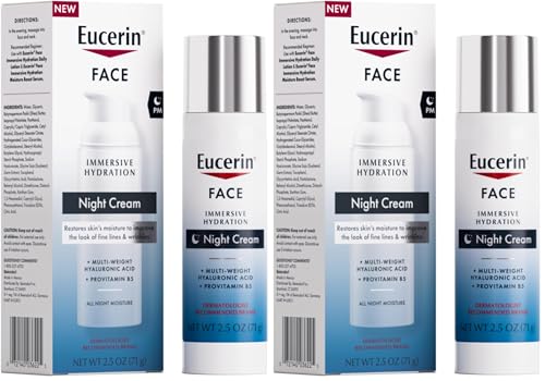 Eucerin Face Immersive Hydration Night Cream with Hyaluronic Acid and Provitamin B5,Ultra-Lightweight Face Moisturizer Smooths Fines Lines and Wrinkles,2.5 Oz Bottle,(Pack of 2) - image 1