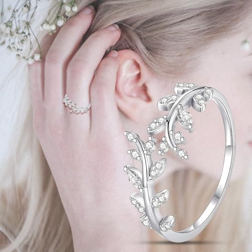 925 Sterling Silver Plated Rings for Women -Silver Plated Open Ring Collection, Adjustable Personalised Finger Wrap Around Leaves & Women's Silver Plated Rings, Suitable Gifts for Ladies and Girls - Image 3