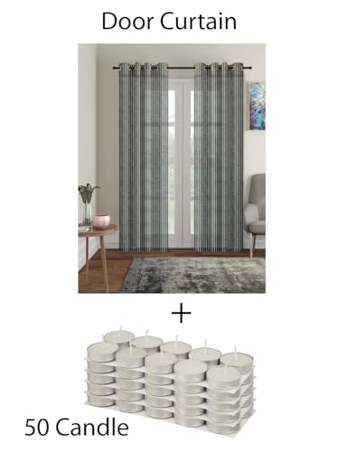 Image of Cortina Combo Pack of 2 Plain Shear Polyester Door Plus 50 Sets of Candles, Size - Door - (L 115 cm x H 210 cm) Candle 37W x 12H Millimeters-Multicolor-6