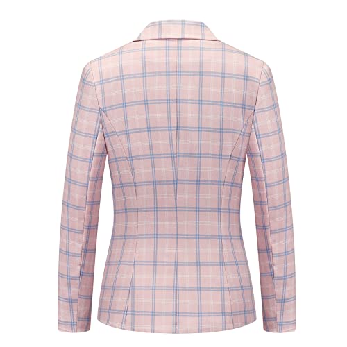 Womens 2 Piece Plaid Suits Set Business Office One Button Blazer Jacket Casual Long Sleeve Pant Suit Set3