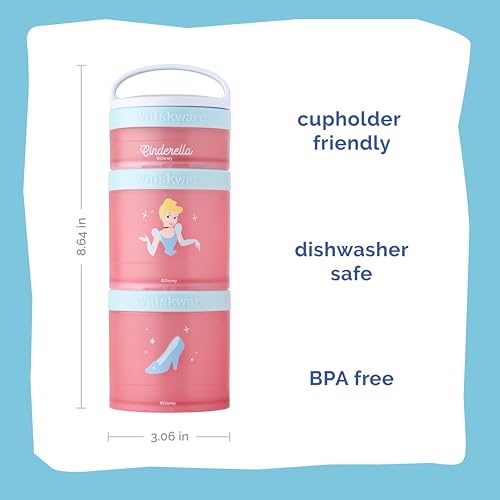 Image of Whiskware Disney Princess Cinderella, Stackable Snack Containers for Kids, 3 Stackable Snack Cups for School or Travel, Backpack and Cupholder Friendly, Glass Slipper