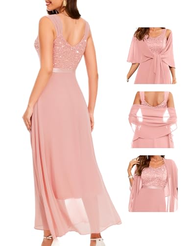Image of BeryLove Summer Formal Wedding Guest Prom Dresses Sequin Cocktail Evening Lace Elegant Mother of The Bride Dress