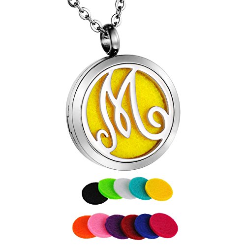 HooAMI Aromatherapy Essential Oil Diffuser Necklace Locket Pendant,Alphabet Letter M Initial Necklace