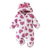 Generisch Pigiama da bambina adorabile tuta da bambina con design a cuore e fiocco, comodo pigiama invernale per neonati e bambini piccoli, morbido vestito foderato in pile, Colore: rosso, 12-18 Mesi