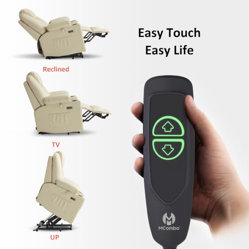 Image of MCombo Power Lift Recliner Chair for Elderly, Lift Chair with Heat and Massage, FSC Certified, USB Ports, Cup Holders, Faux Leather 7141 (Cream White, Small)