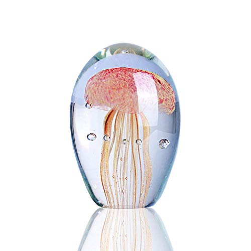 KOONNG Statue Dekoration Mundgeblasenes Glas Art Jellyfish Paperweight Green Sea Animal Sammlerfigur Für Die Raumdekoration Cover