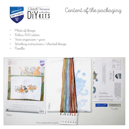 Kit point de croix pré-imprimé chatons pour torchon broderie DIY 46x71cm