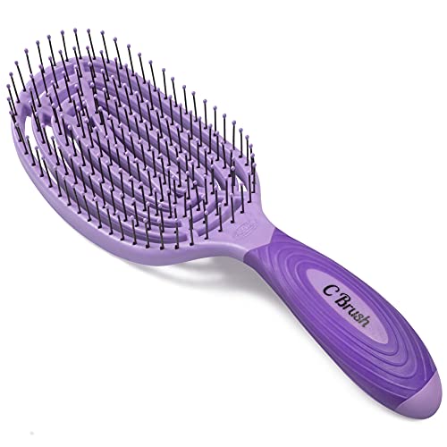 NuWay 4Hair Detangler Hair Brush for Men & Women - Purple | Hair Comb for Scalp Care | Hair Type for Curly, Thick & Ethnic | Formulated Bristles | Curved & Vented Detangling C Brush
