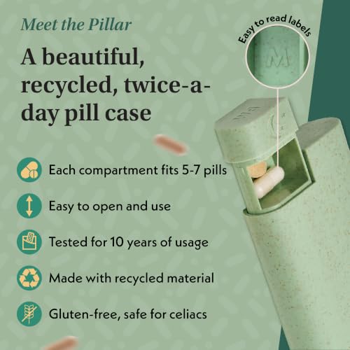 Image of Pillar AM /PM Pill Box Organizer Two Times a Day | Aesthetic 7 Day Tablet Organizer 2 Times A Day | Beautiful Weekly Pill Box for Day and Night Medication (Sage Green)
