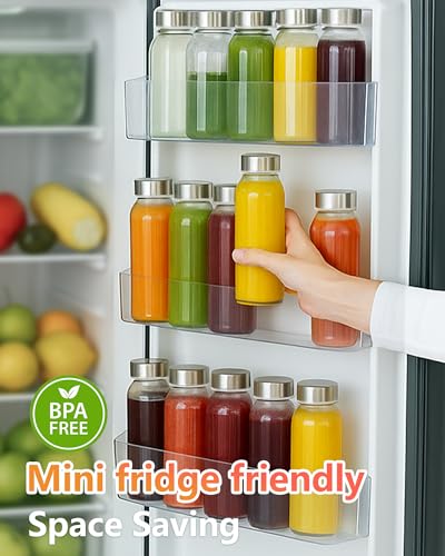 Image of Zukro 12 oz Glass Juice Bottles with Lids, Airtight & Leak proof, Reusable Clear Small Glass Bottle With Stainless Steel Cap for Juicing, Water, Smoothie & Milk, Dishwasher Safe & BPA Free, 8 Pack