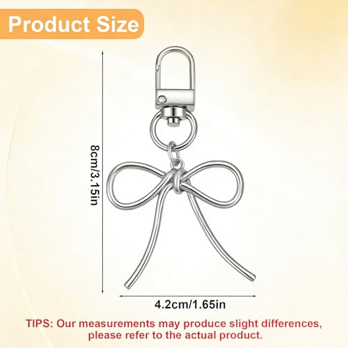 Ymapinc Cute Silver Bow Keychain for Tote Bags, Bag Accessories for Handbags Purse Wallet Car Key Decor with 360°Swivel Keychain Clasp