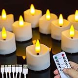 Anzhen 12 Stück Wiederaufladbare Batterie Teelichter mit Fernbedienung und Timer,Wiederaufladbare flammenlose LED Kerzen für Hochzeiten Partys Halloween Weihnachten Heimdekoration