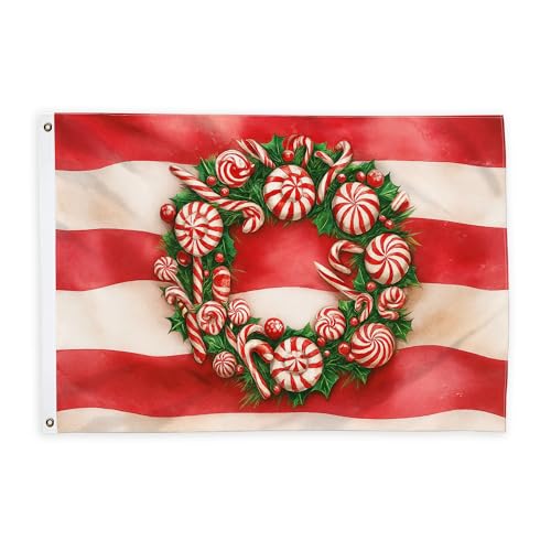 Bandiere per ghirlande per esterni, decorazioni natalizie natalizie con agrifoglio, rosso, per esterni, con occhielli, per portico anteriore, giardino, balcone, casa, 0,9 x 1,5 m