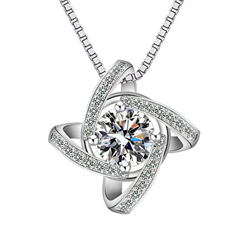 Image of Meyiert Necklaces for Women 925 Sterling Silver Cubic Zirconia Charm Knot Circle Pendant Necklace (White)