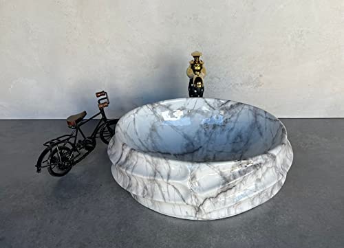 Image of Designer Glossy Finish Ceramic Art Table Top Wash Basin For Bathroom | Collapsible Countertop Washbasin (Black White Glossy Art, 16 x 13 x 6 Inch)