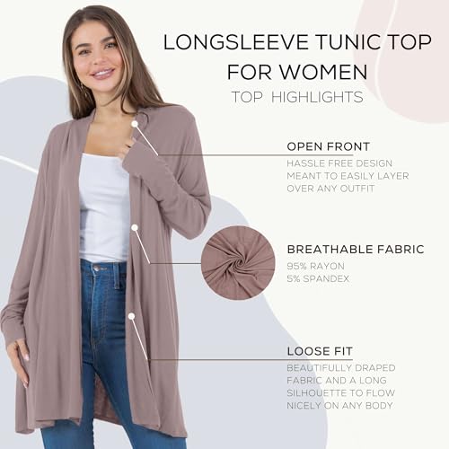 Image of Azules Long Sleeve Womens Cardigan, Flowy Longer Rayon Sweater Lightweight Cardigan for Casual or Dressy Outfits