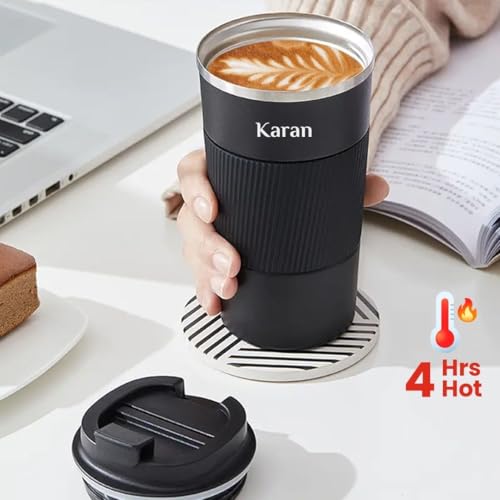 Image of Giftana Valentine's Day Hampers for Gifting with Valentines Card, Personalized Coffee Tumbler Set with Brownie Brittle Gift Set for Men and Women, Valentine's Day Gifts for Family (Black,510ml)