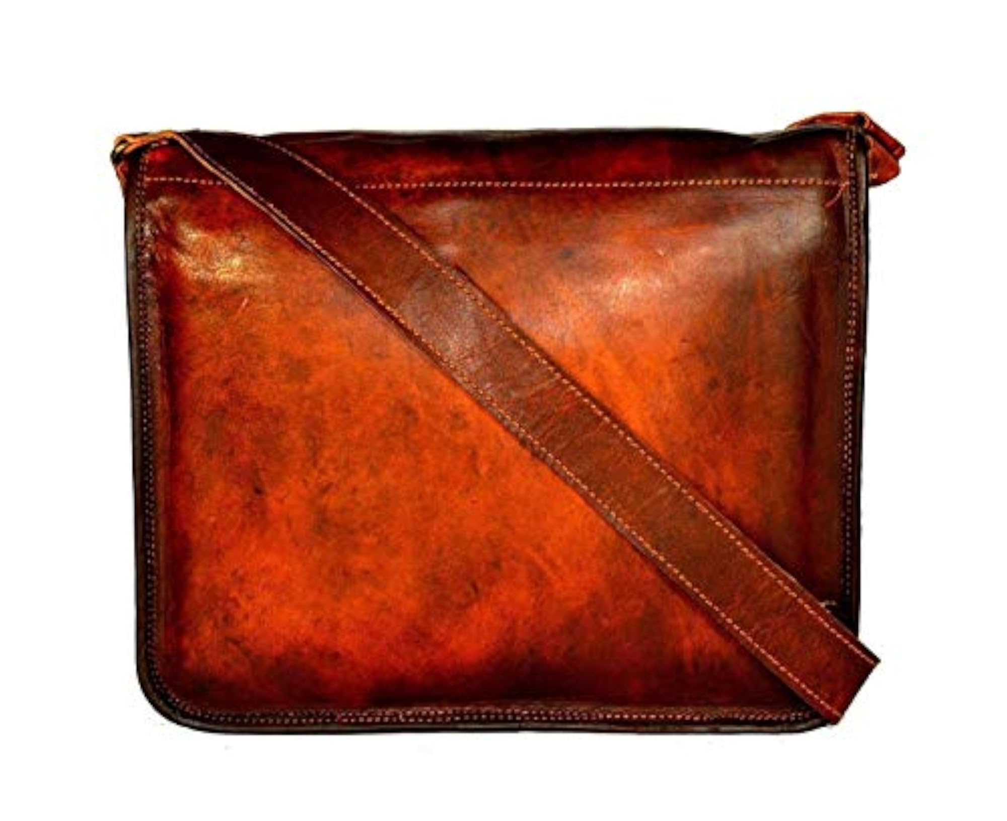 Unisex Genuine Brown Leather Shoulder Messenger Bag