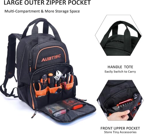 AUMTISC Werkzeugrucksack Werkzeugtasche Hochleistungs-werkzeug rucksack mit Mehrzwecktasche Industrie- und Bauarbeitsrucksack – Ansicht 4
