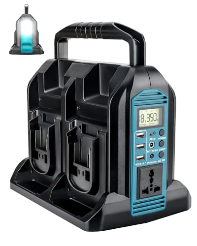 Image of 350W Power Inverter for Makita 18V Battery, 4-Ports DC 18V to AC 110-120V Pure Sine Wave Battery Inverter with 3 USB-A Port, 1 USB-C Port,300lm LED Light for Camping Travel Emergency(Tool Only)