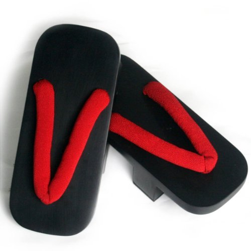 Lady's Black Lacquer Futatuba Sandal Wood Clogs for Japanese Kimono and Yukata