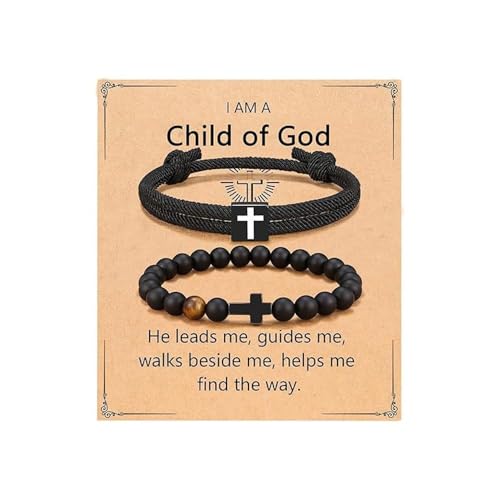 XFSRG Pulseras Hombre Religiosas Cruz Negra Pulsera Personalizada Moda Joyería Para Hombre Inspiración Cristiana (Negro 1)