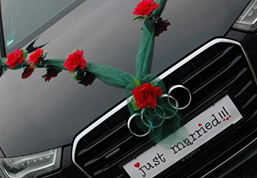Organza M Auto Schmuck Braut Paar Rose Deko Dekoration Autoschmuck Hochzeit Car Auto Wedding Deko Girlande PKW (Rot/Grun) - Image 3