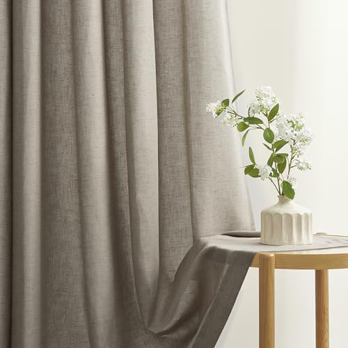 Topfinel Gardinen Wohnzimmer Taupe Burlywood Modern, Leinenoptik Vorhang mit Ösen 2er Set H 240 x B 140 cm Voile Halbtransparent Vorhänge Leinen Baumwolle Vorhang mit Schlaufen Cur
