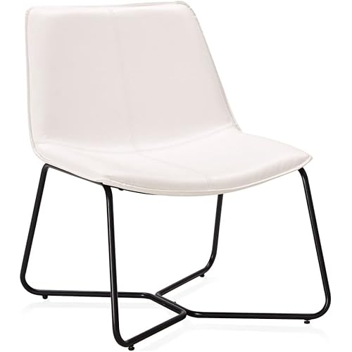 BELLEZE Upholstered Faux Leather Accent Chair with Molded Mid Back, Comfortable Contemporary Armless Chair for Living Room Bedroom - Zariah (White)