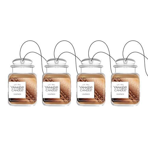 Image of Yankee Candle Car Jar Ultimate Air Freshener, Hanging Car Freshener, Long Lasting Car Fragrance (Leather)