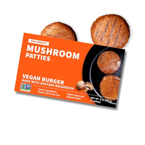 Vegan Shroomeats Mushroom Burger Patties - High Protein Meat Substitute from Shiitake Mushrooms - Non-GMO, 8 Allergens-Free Plant Based Burger Patties - Nutritious, and Delicious Vegan Meat - 8.0 Oz - x2 patties