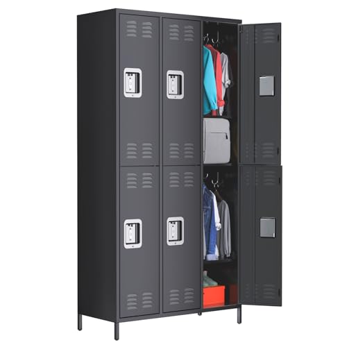 Towallmark Metal Storage Locker with 6 Doors, Metal Locker for Employees with 18 Hooks for Garage School Office Gym Home, Assembly Required, Black
