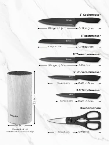 D.Perlla Messerblock Set, 7-tlg Scharf Edelstahl Messerblock mit Messer, Ergonomischer und Rutschfester Griff… – Ansicht 2