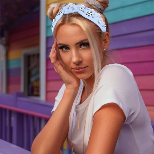 YARIEW Soccer Headband for Women Wide Knotted Jeweled Headband for Women Girls Top Knot Headband for Women Soccer Accessories Game Day Sports Fan Mom Halloween Christmas Gifts (Blue) - Thumbnail 6