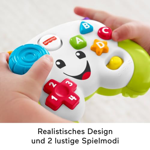 Fisher-Price Lernspaß Spiel-Controller für Babys und Kleinkinder in Grün, Videospiel-Attrappe mit Musik und Leuchtfunktion für Babys ab 6 Monaten, deutsche Version, HXB62