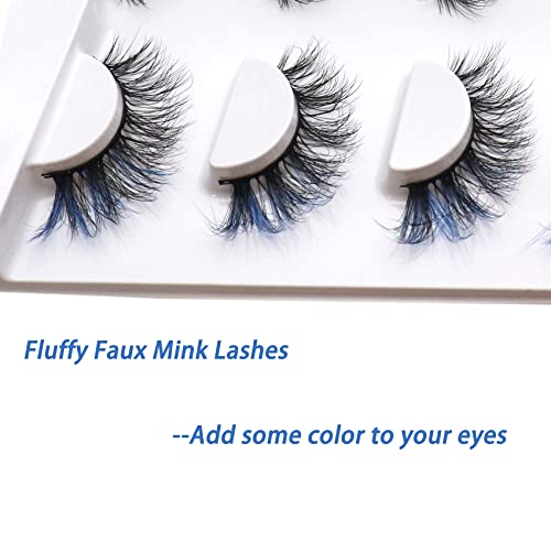 Losha Colored Lashes Blue False Eyelashes Handmade Fluffy Faux Mink Lashes For Cosplay Makeup 4 Pairs Pack| Tm-Blue #TOP5