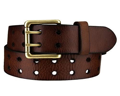 Double Prong Twin Roller Buckle Full Grain Genuine Leather Punk Biker Casual Jean Belt 1-1/2" Wide2
