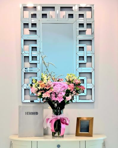Artloge Grecian Wall Mirror Beveled Glass Decorative Frame 40x28 inch Silver