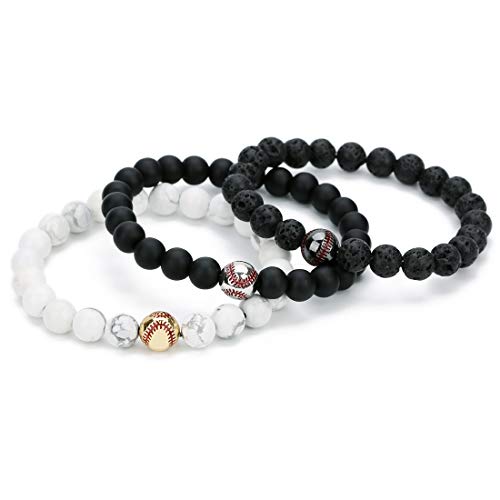 Pulsera baseball de piedras negras mate y piedra blanca miniatura 5