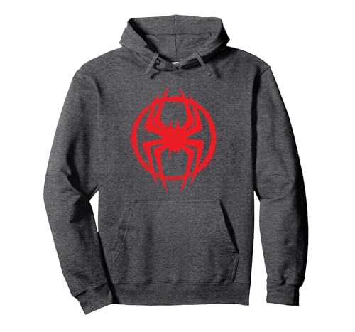Marvel Spider-Man: Across the Spider-Verse Miles Symbol Pullover Hoodie, Adult Unisex, Dark Heather Grey, Small