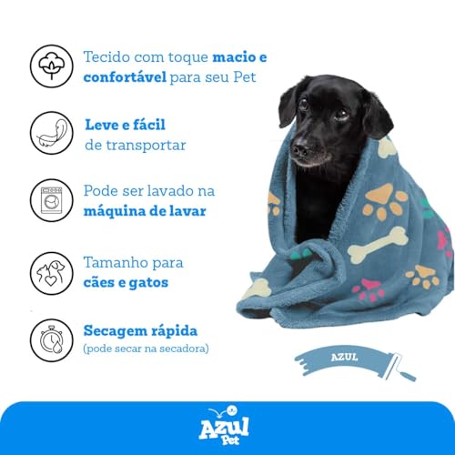 Cobertor Ultrasoft para Cães, 80 cm x 90 cm, Azul com Estampa