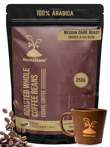 Image of MokkaFarms Premium Roasted Coffee Beans 250g | 100% Arabica | Medium-Dark Roast | Fresh Estate Coffee | Graded A /AA Whole Beans | Strong Flavor & Aroma | Farm to Fork Quality | Resealable Zip Lock Bag