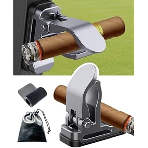 Magnetic Cigar Holder for Golf Cart, Universal Cigar Clip with Strong Four Magnet and Anti-slip Silicone Back No Scratch, Loop Strap and Storage Bag Gift for Golfers (Grey)