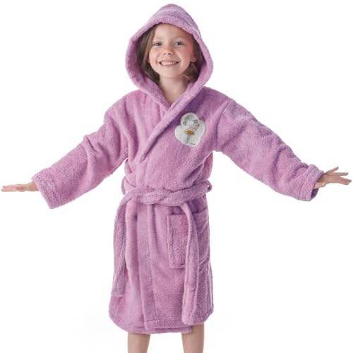 DHESTIA HOME Albornoz Infantil Niña - Baño y Ducha - 100% Algodón - Capucha y Bolsillos Do Magic Color Morado Talla 6_Years