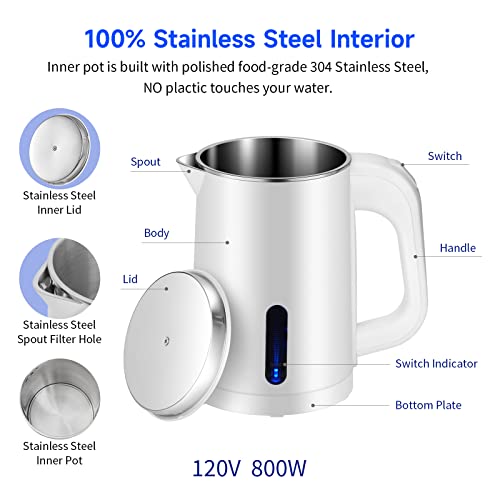 Wdcme KY001 Small Electric Kettle Stainless Steel, 0.6L Portable Travel Kettle With Double Wall Construction, Mini Hot Water Boiler Heater, Electric Tea Kettle thumb #3