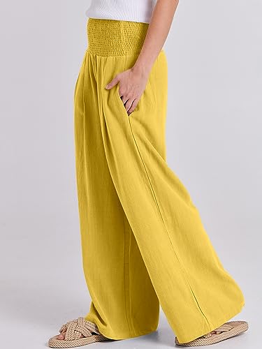 Image of ANRABESS Women Linen Palazzo Pants Summer Boho Wide Leg High Waist Casual Lounge Pant 2026 Beach Travel Vacation Outfits