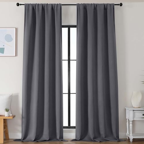 Image of Simplebrand Grey Blackout Curtains for Bedroom 102 Inches Long 2 Panels, Solid Thermal Insulated, Energy Saving Living Room Window Treatment Curtains Blackout Drapes, W50 x L102 Inch, Grey
