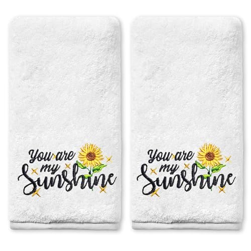Yanhuecui Sunflower Hand Towels for Bathroom Set of 2 Sunflower Summer Bathroom Decor You are My Sunshine Cotton Soft Embroidered Hand Towels for Kitchen Bath 14x30 Inches Spring Farmhouse Decor